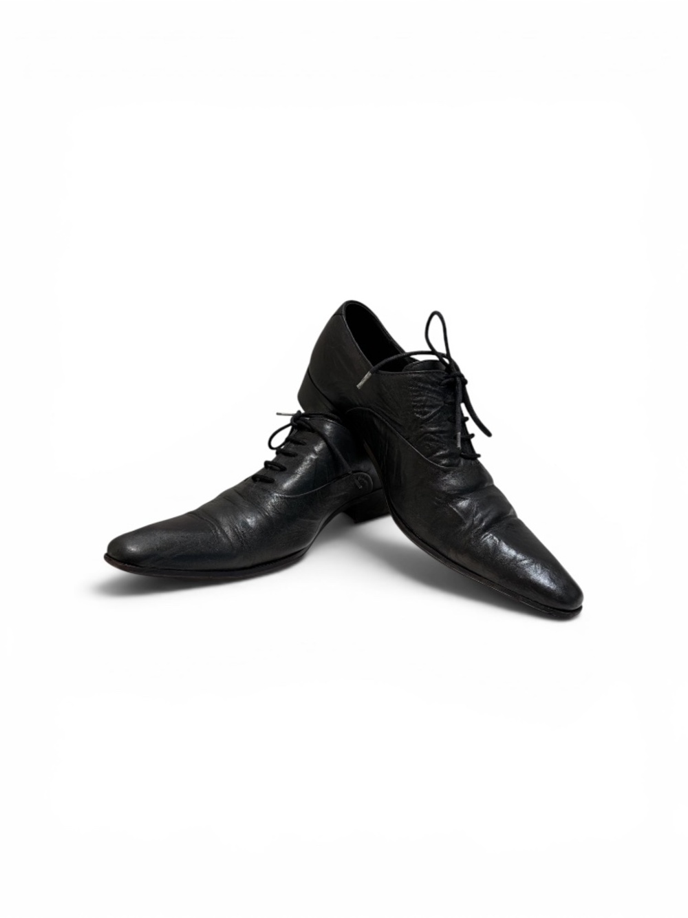 Vintage Paris Atelier Leather Derby Shoes Black Minimalist Pointed Toe EU 41 Fra